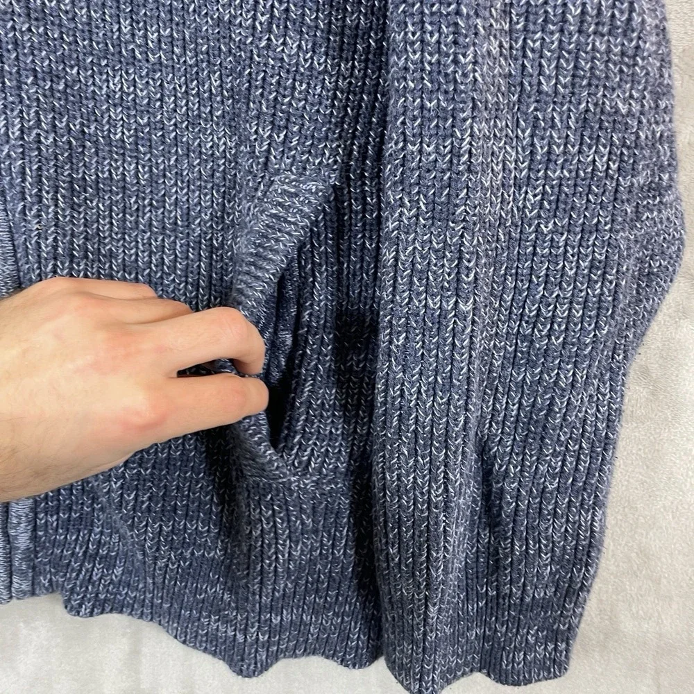 LL Bean Mens XXL Blue Cotton Shaker Stitch Full Zip Mock Neck Cardigan 298244